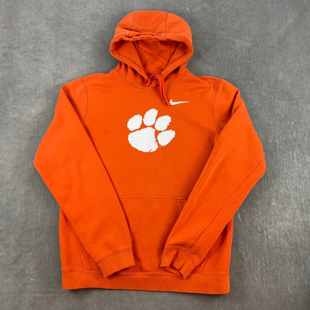 Clemson Men M Orange Hoodie Nike Tigers Paw Logo Pullover Sweatshirt